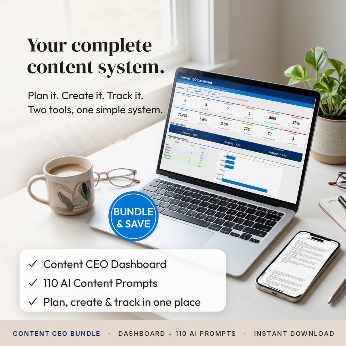 Content CEO Bundle | Dashboard + AI Content Prompt Vault