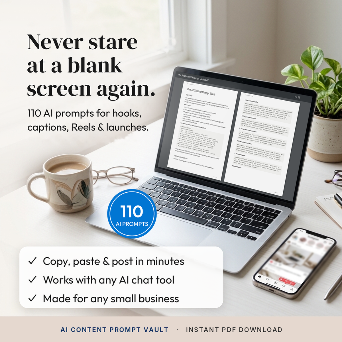 The AI Content Prompt Vault | 110 ChatGPT Prompts for Small Business Social Media